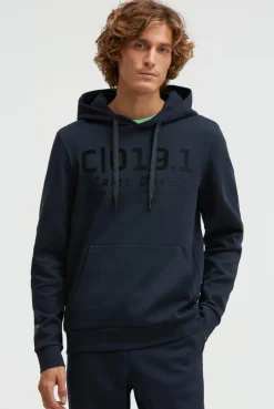 Hoodie aus Interlock mit Frontprint blue navy
