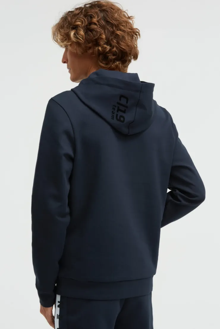 Hoodie aus Interlock mit Frontprint blue navy