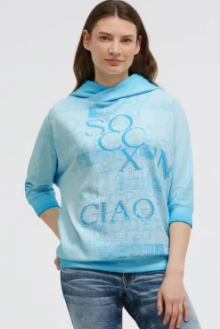 Hoodie mit 3/4-Arm und Wording Prints summer aqua