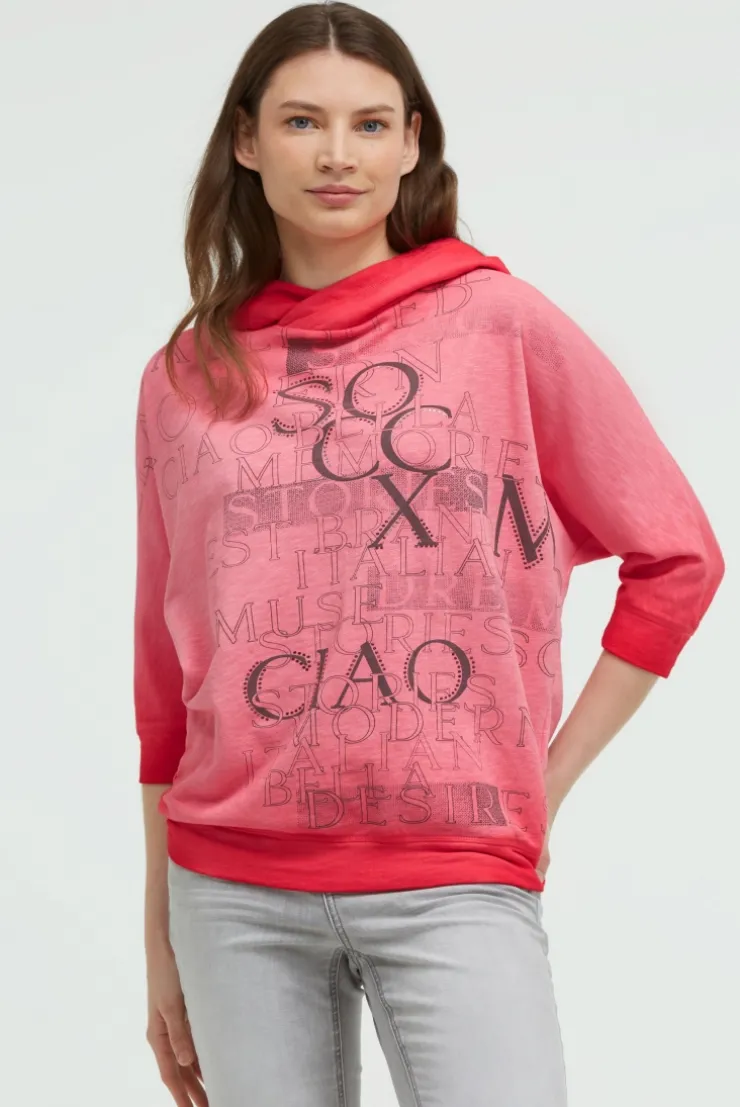 Hoodie mit 3/4-Arm und Wording Prints red orange