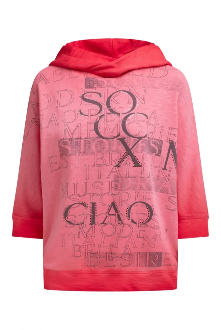 Hoodie mit 3/4-Arm und Wording Prints red orange