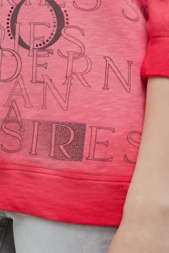 Hoodie mit 3/4-Arm und Wording Prints red orange