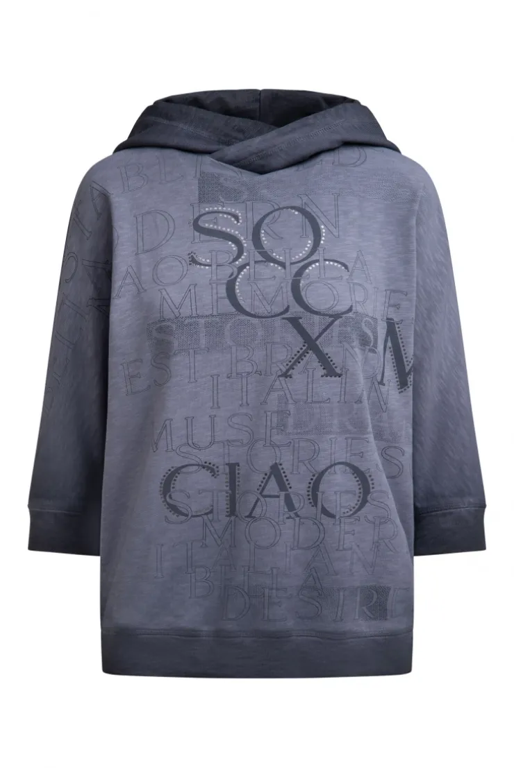 Hoodie mit 3/4-Arm und Wording Prints blue grey