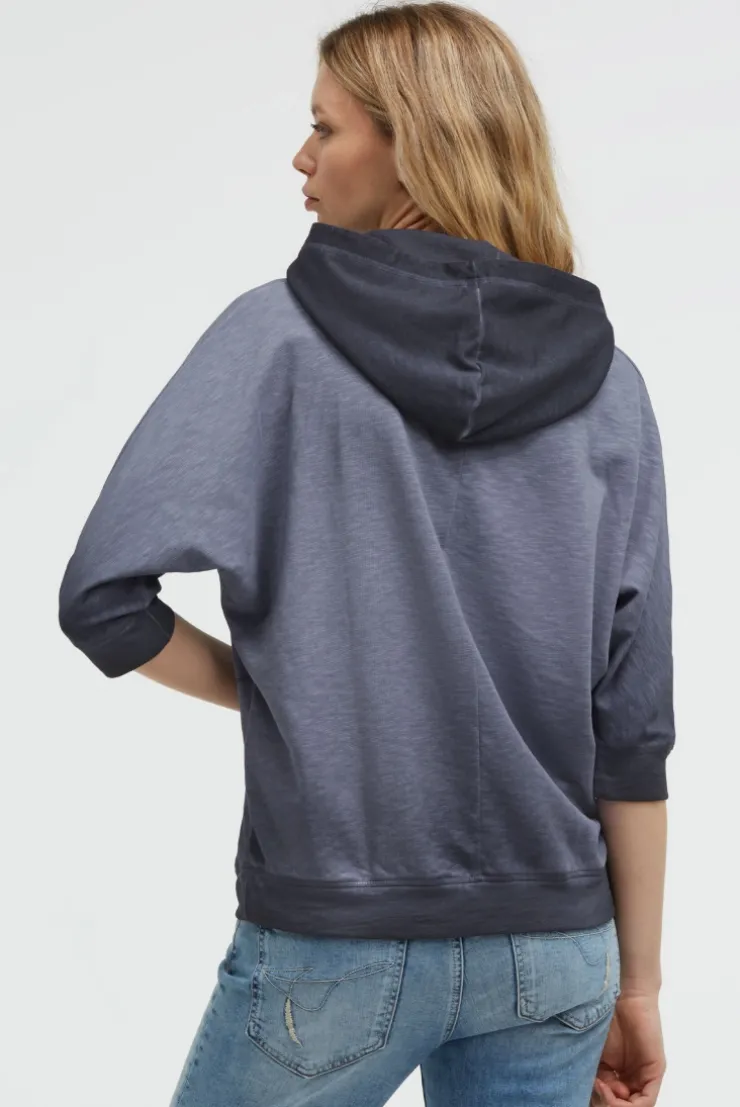 Hoodie mit 3/4-Arm und Wording Prints blue grey