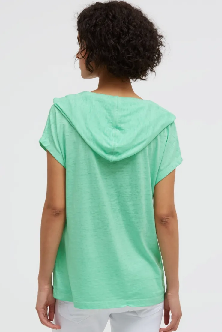 Hoodie-Top mit Ausbrenner-Effekten und Print french mint