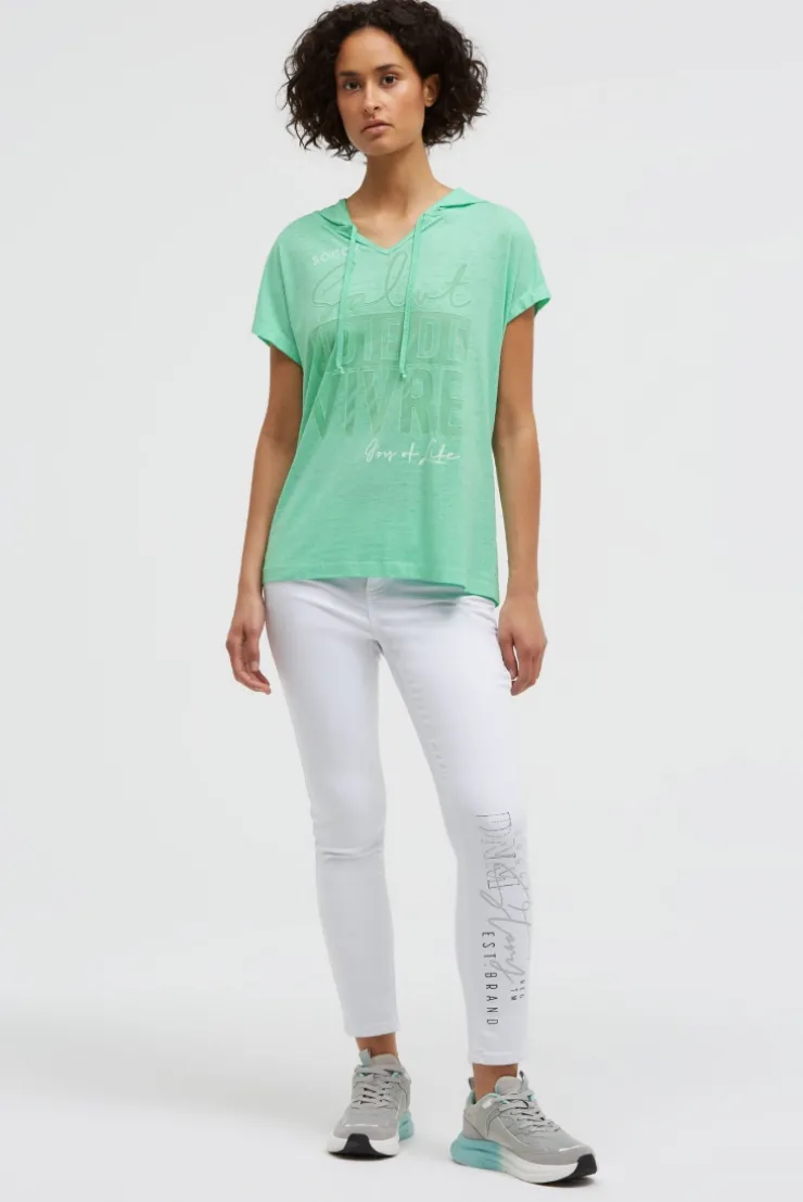 Hoodie-Top mit Ausbrenner-Effekten und Print french mint