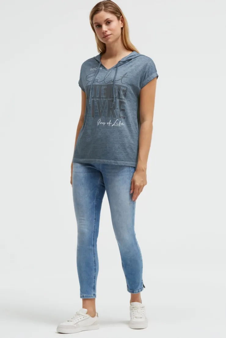 Hoodie-Top mit Ausbrenner-Effekten und Print soft azure