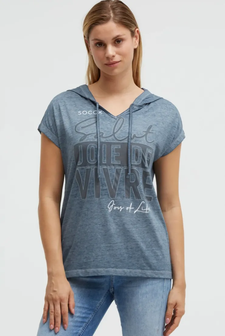 Hoodie-Top mit Ausbrenner-Effekten und Print soft azure