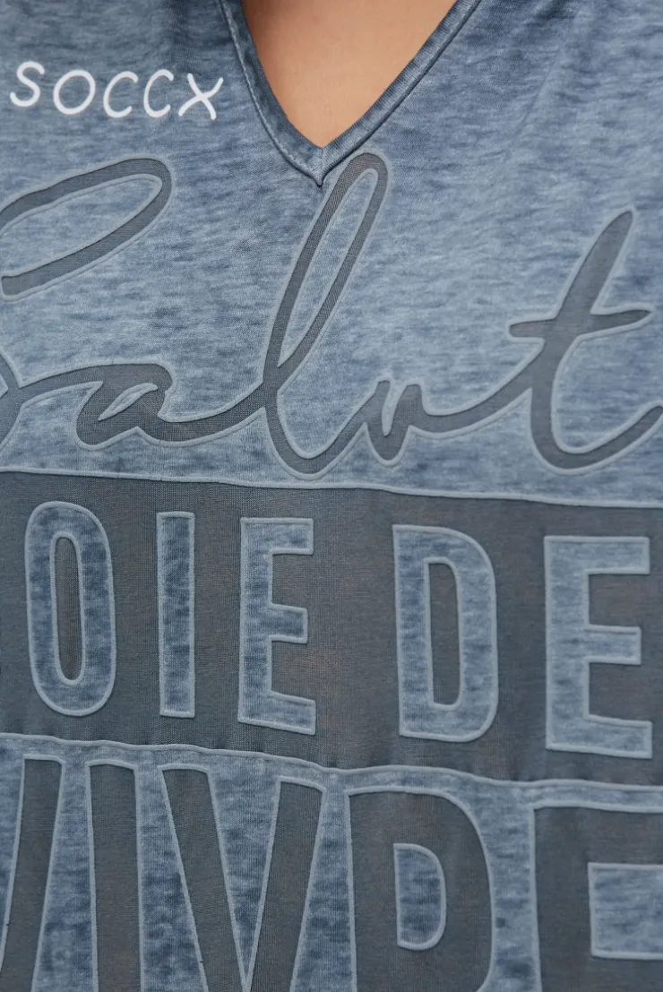 Hoodie-Top mit Ausbrenner-Effekten und Print soft azure