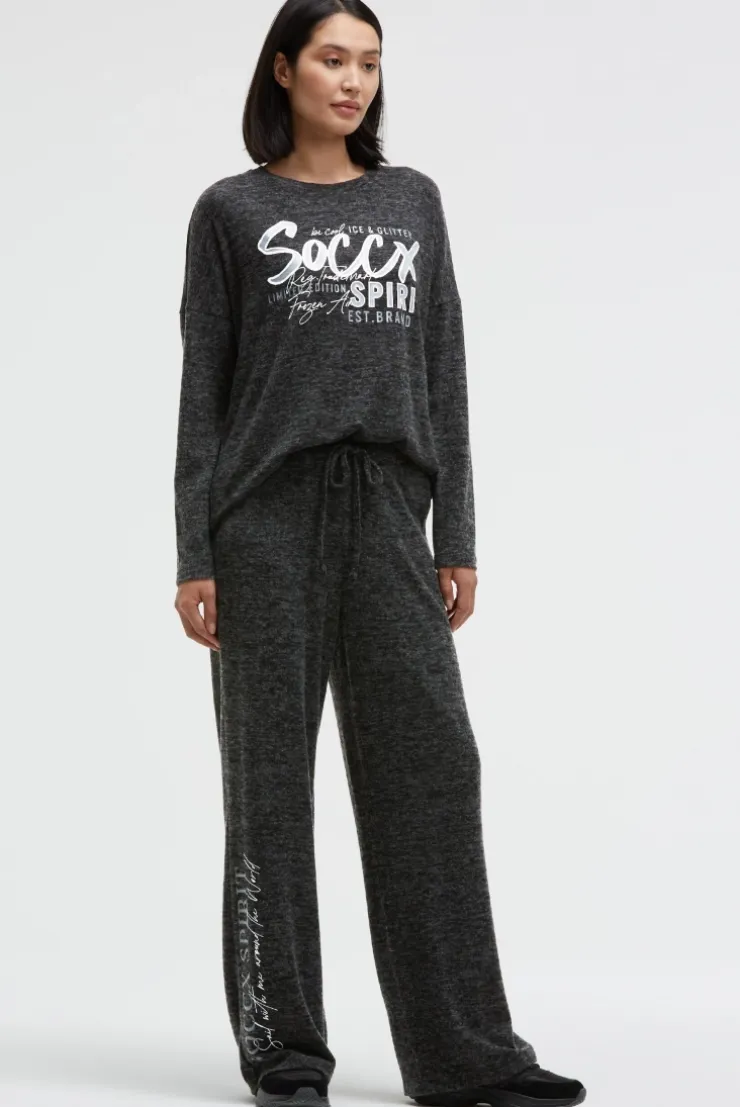 Hose aus Flauschstrick Relaxed Fit black melange