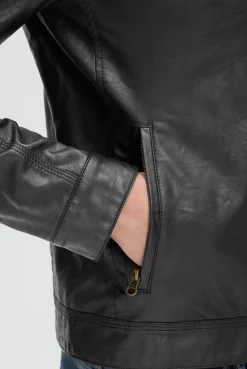 Jacke aus Kunstleder mit abknöpfbarer Sweatkapuze black / black