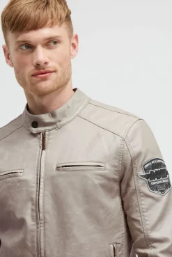 Jacke aus Kunstleder mit abknöpfbarer Sweatkapuze dark ash