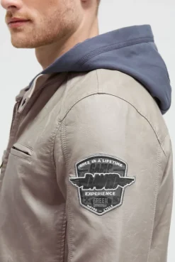 Jacke aus Kunstleder mit abknöpfbarer Sweatkapuze dark ash
