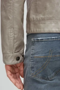 Jacke aus Kunstleder mit abknöpfbarer Sweatkapuze dark ash