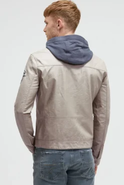 Jacke aus Kunstleder mit abknöpfbarer Sweatkapuze dark ash