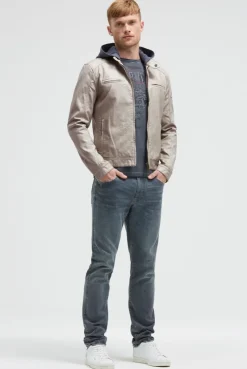 Jacke aus Kunstleder mit abknöpfbarer Sweatkapuze dark ash