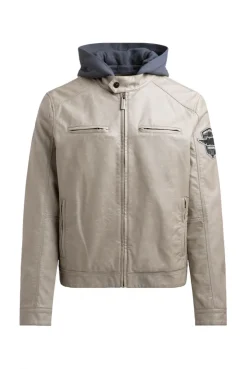 Jacke aus Kunstleder mit abknöpfbarer Sweatkapuze dark ash
