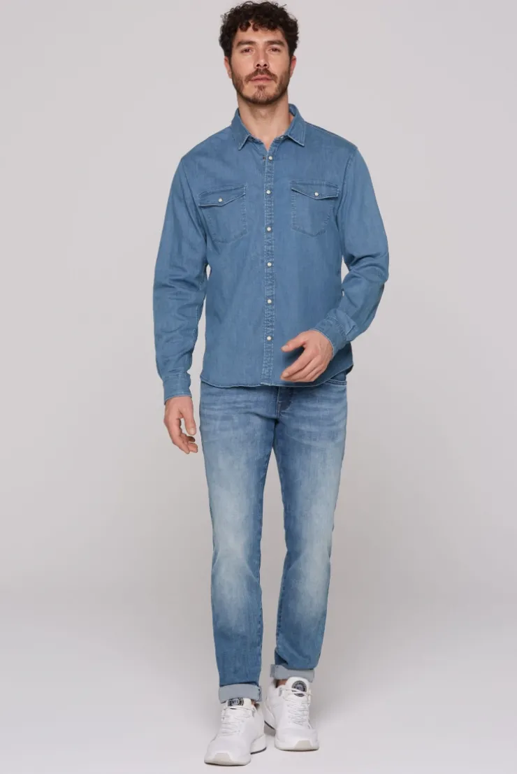 Jeanshemd mit Druckknöpfen light blue vintage