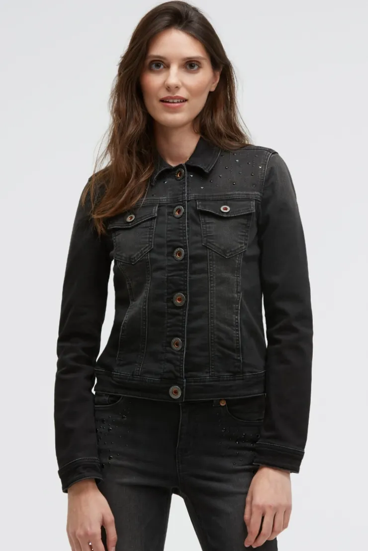 Jeansjacke JU:NE mit Schmucksteinen black washed metal