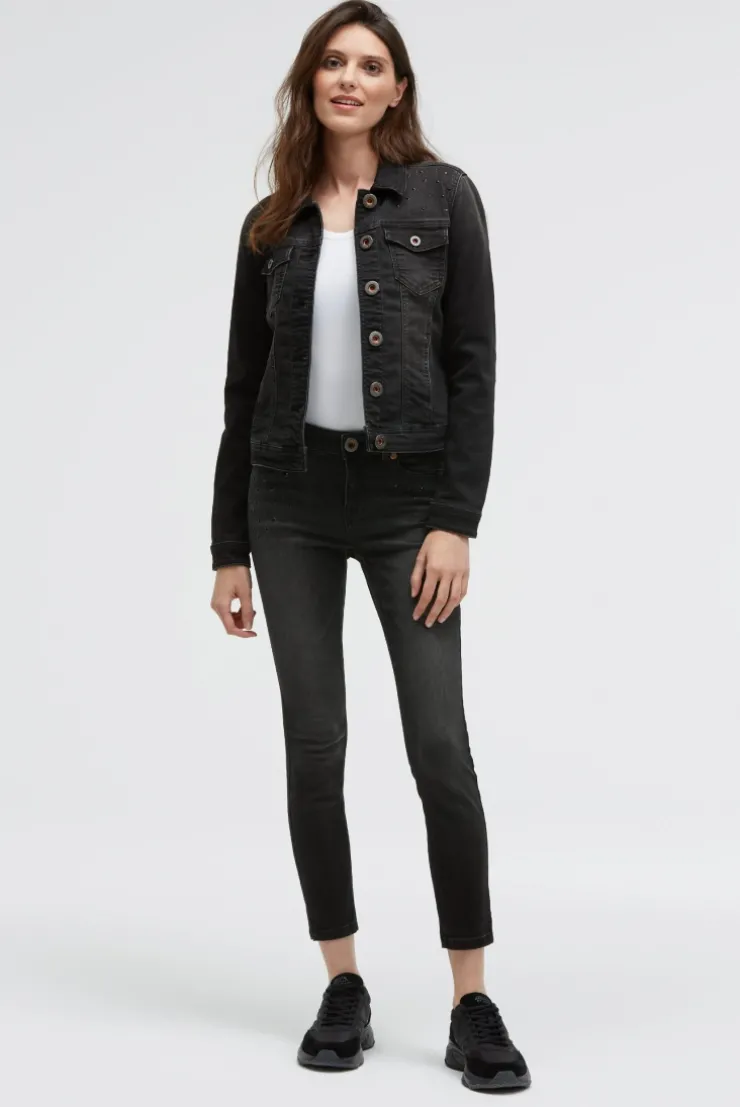 Jeansjacke JU:NE mit Schmucksteinen black washed metal