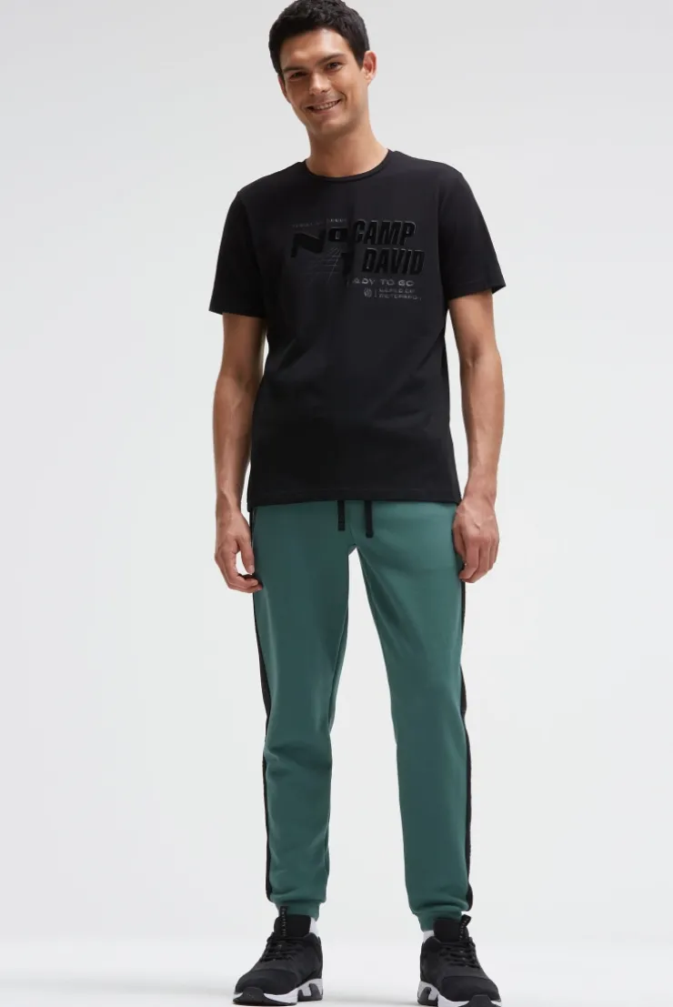 Jogginghose aus Interlock mit Seitentapes petrol green