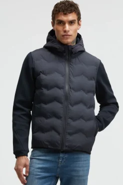 Kapuzenjacke im tonalen Materialmix true navy