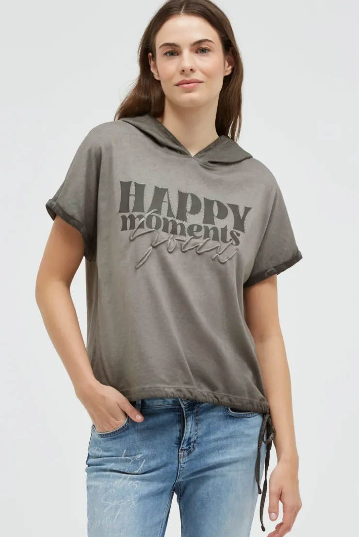 Kapuzenshirt mit Artwork und Tunnelzugband cool khaki