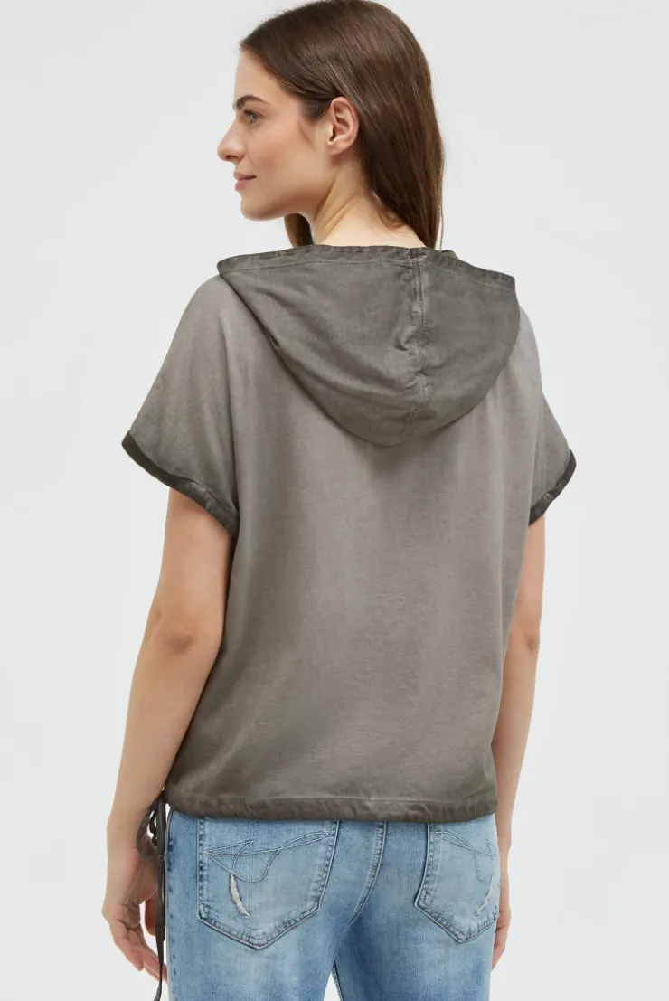 Kapuzenshirt mit Artwork und Tunnelzugband cool khaki