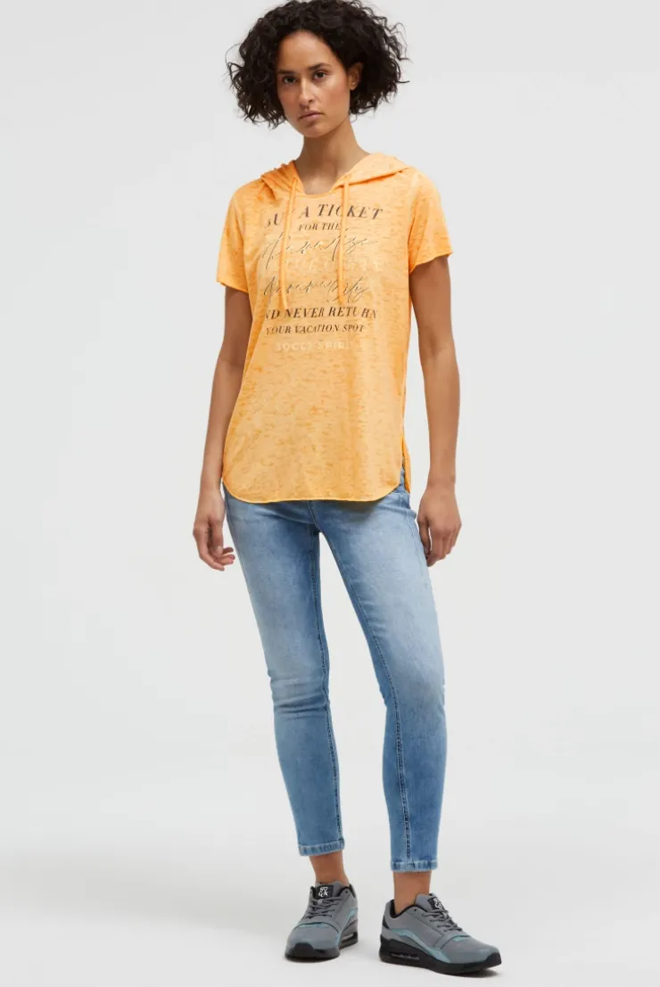 Kapuzenshirt mit Ausbrenner-Effekten und Artwork fresh mango