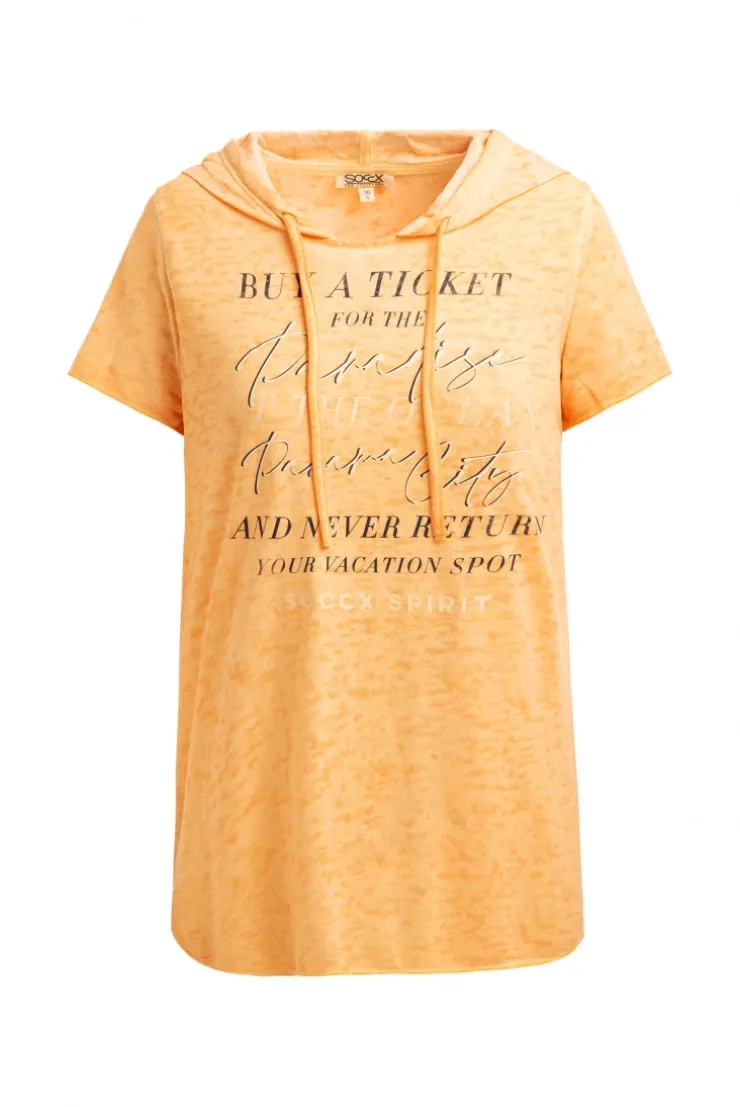 Kapuzenshirt mit Ausbrenner-Effekten und Artwork fresh mango