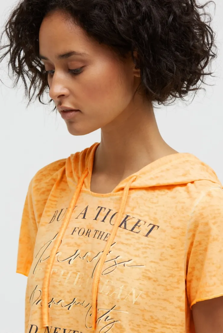 Kapuzenshirt mit Ausbrenner-Effekten und Artwork fresh mango