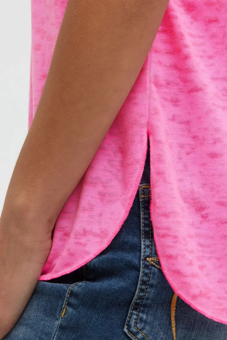 Kapuzenshirt mit Ausbrenner-Effekten und Artwork neon magenta | S