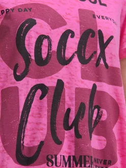 Kapuzenshirt mit Ausbrenner-Effekten und Print vivid pink