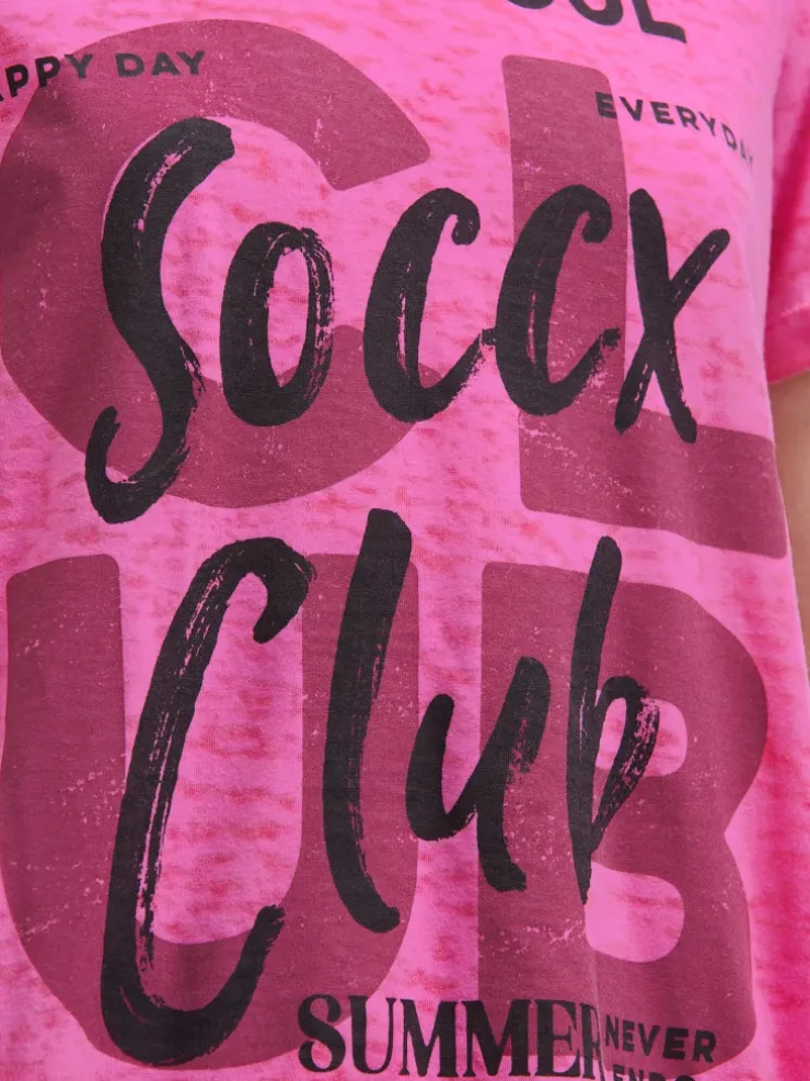 Kapuzenshirt mit Ausbrenner-Effekten und Print vivid pink