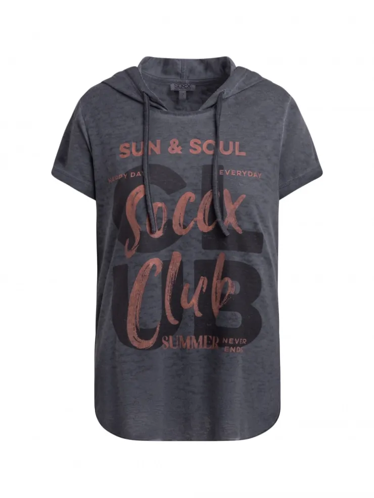 Kapuzenshirt mit Ausbrenner-Effekten und Print charcoal mist