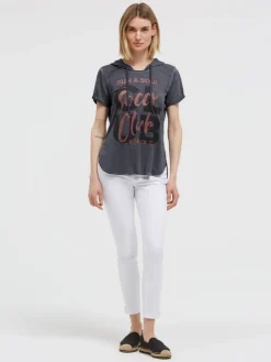 Kapuzenshirt mit Ausbrenner-Effekten und Print charcoal mist