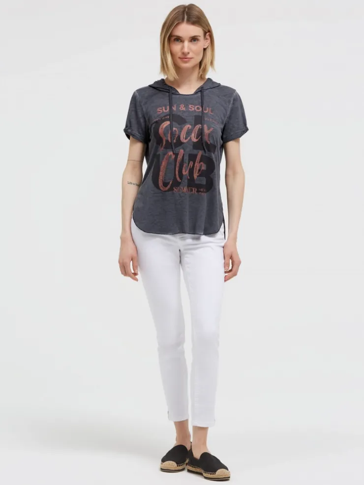 Kapuzenshirt mit Ausbrenner-Effekten und Print charcoal mist