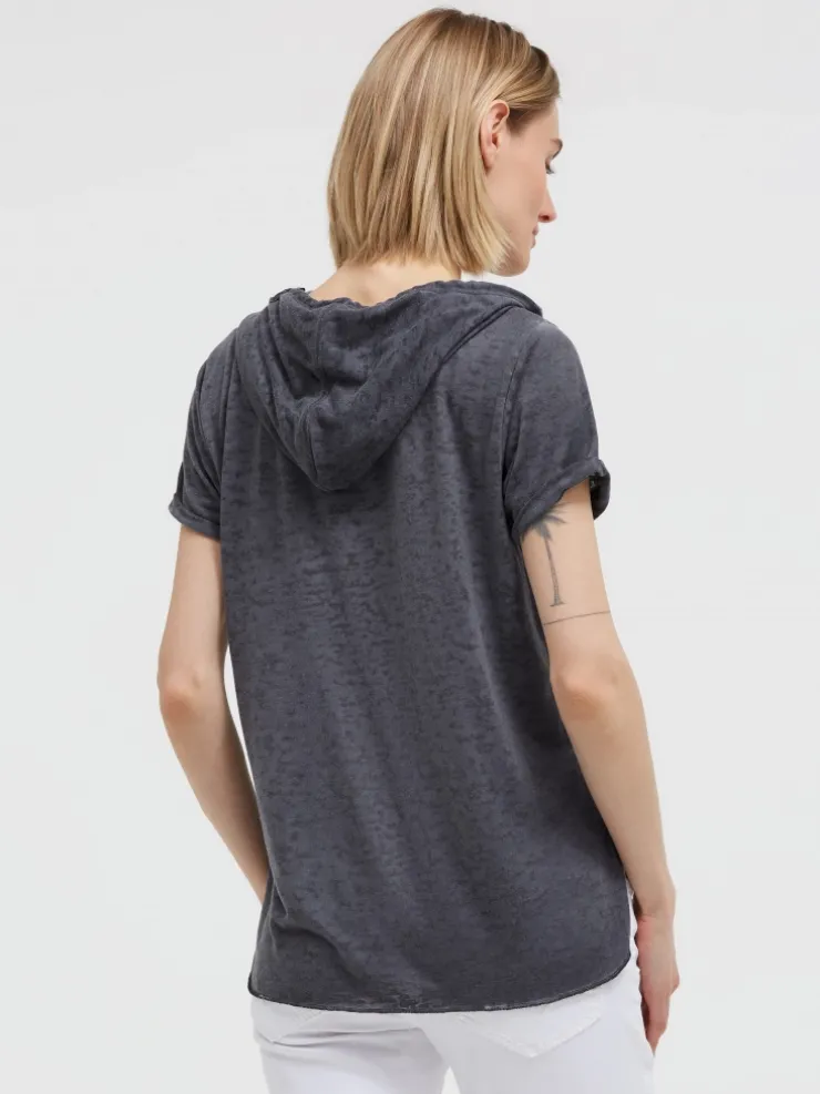 Kapuzenshirt mit Ausbrenner-Effekten und Print charcoal mist