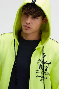 Kapuzensweatjacke mit Ärmel-Print neon lime