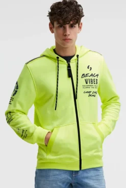 Kapuzensweatjacke mit Ärmel-Print neon lime