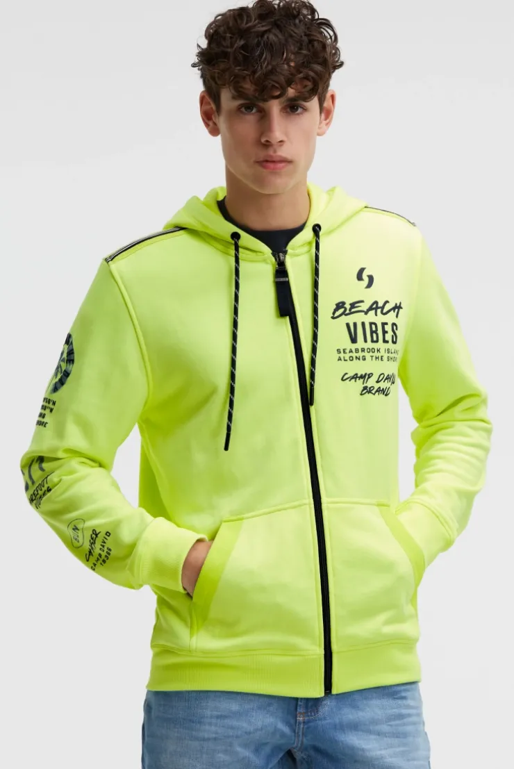 Kapuzensweatjacke mit Ärmel-Print neon lime
