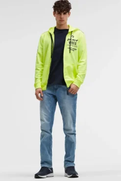 Kapuzensweatjacke mit Ärmel-Print neon lime