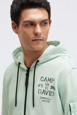 Kapuzensweatjacke Oil Dyed mit Rücken-Artwork faded mint