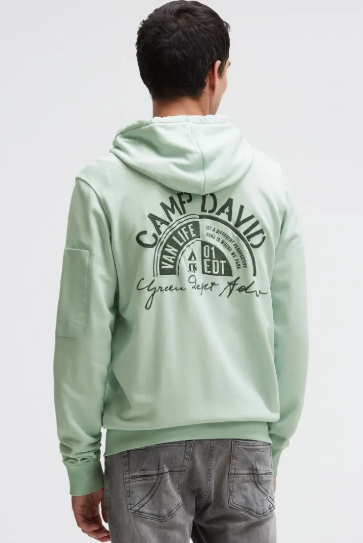 Kapuzensweatjacke Oil Dyed mit Rücken-Artwork faded mint