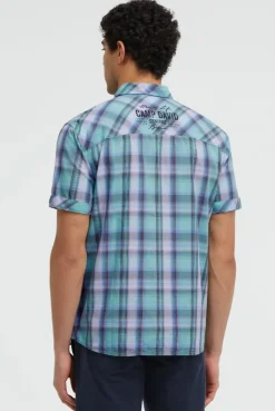 Kariertes Kurzarmhemd mit Logo Prints aqua splash