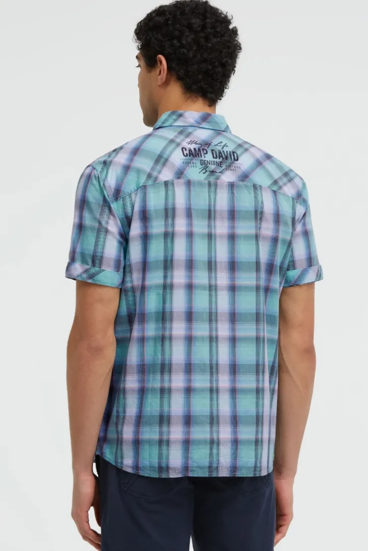 Kariertes Kurzarmhemd mit Logo Prints aqua splash