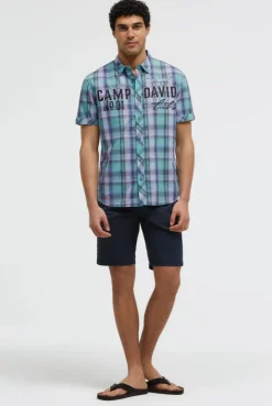 Kariertes Kurzarmhemd mit Logo Prints aqua splash