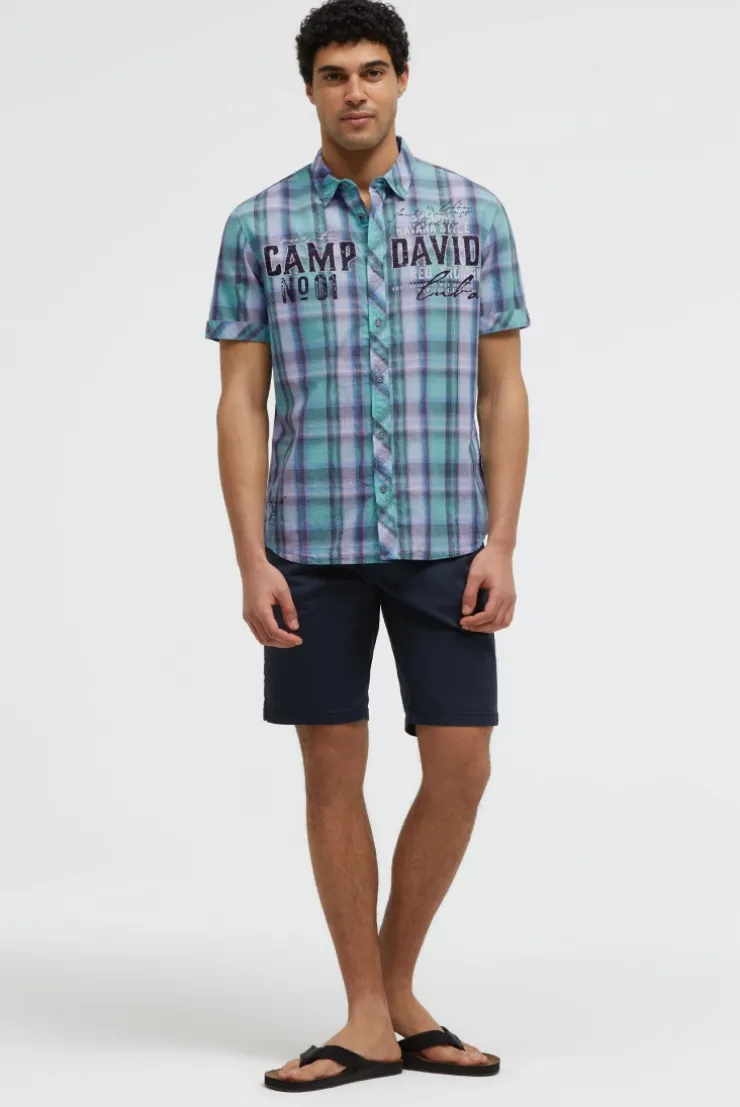 Kariertes Kurzarmhemd mit Logo Prints aqua splash