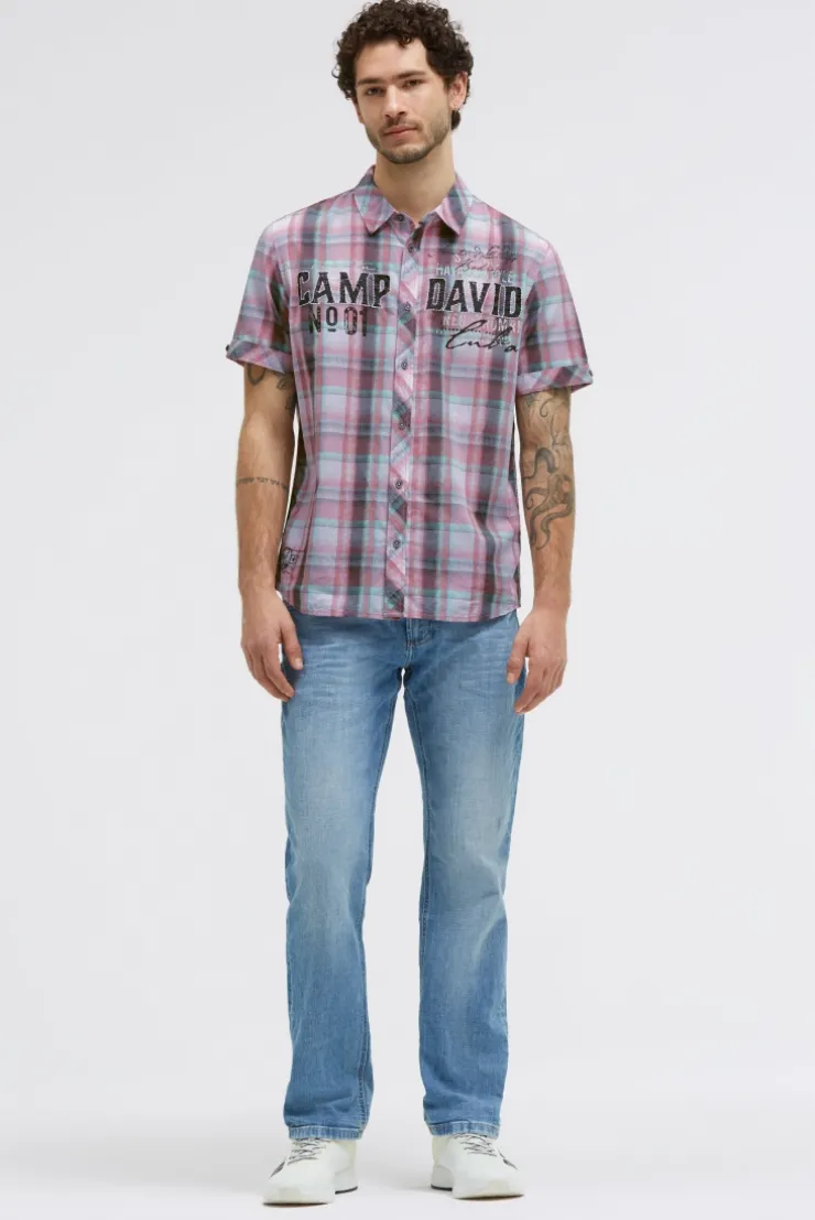 Kariertes Kurzarmhemd mit Logo Prints beachy red