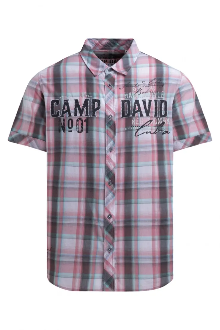 Kariertes Kurzarmhemd mit Logo Prints beachy red